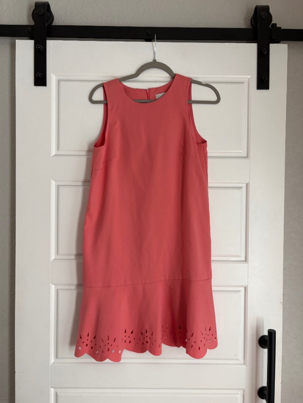 Loft Salmon Pink Laser Cut Ruffle flutter Hem Dress size 6